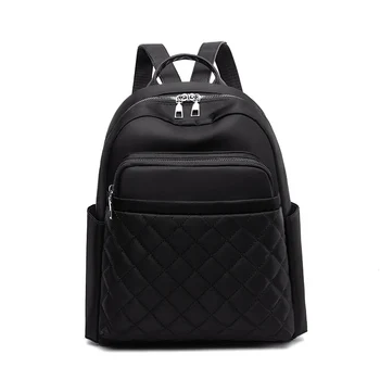 

Casual Luxury Diamond Lattice Solid Black Backpack Women Multifunction Waterproof Shoulder Bag Oxford Cloth Soft Fabric Daypack