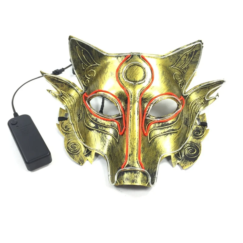 

Wolf Design EL Wire Light Up Mask Upper Half Face Covered For Halloween Masquerade Party Cosplay Costume Accessories