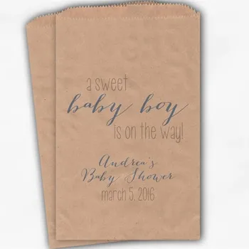 

Custom Sweet Baby Boy On The Way Baby Shower Candy Buffet Treat Bags - Baby Blue Personalized Kraft Paper Favor Bags