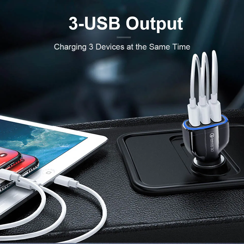 3.5A быстрое зарядное устройство 3,0 зарядное устройство для автомобиля для мобильного телефона быстрое зарядное устройство адаптер для iphone huawei samsung 3 порта USB зарядное устройство