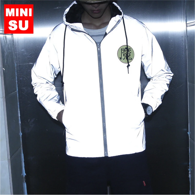 Trench New men’s reflective jacket night shiny coats waterproof men harajuku hooded hip-hop wings streetwear windbreaker jackets