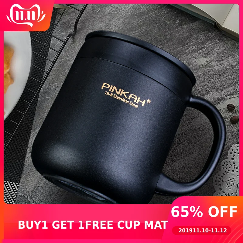 Billige Pinkah 400ML 304 Edelstahl Thermos Becher Büro Tasse Mit Griff Mit Deckel Isoliert Tee becher Thermos Tasse Büro thermoskannen