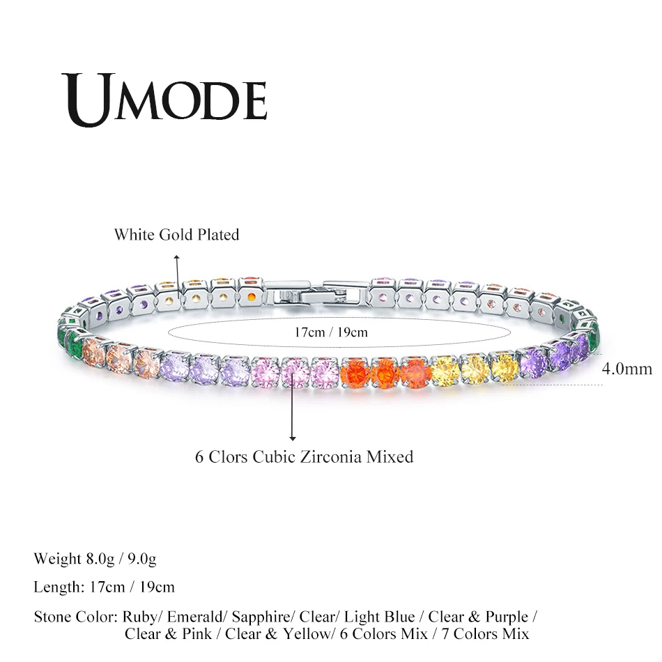 UMODE 6 цветов теннисные браслеты для женщин кубический цирконий камень браслет роскошный кристалл дамы подарок аксессуары Мода UB0097J