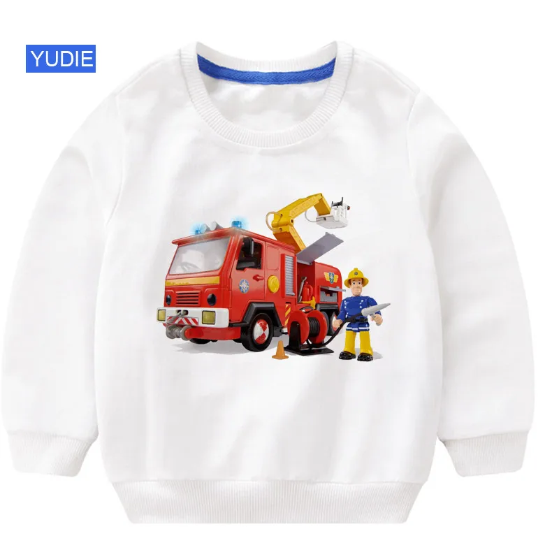 sweatshirt white Толстовки для малышей; толстовка с капюшоном с героями мультфильма «Пожарный Сэм»; детская белая забавная Осенняя коллекция года; Детский свитер; Одежда для мальчиков 6 лет - Цвет: sweatshirt white