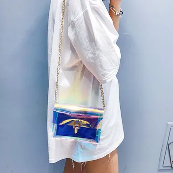 

Crossbody Bags for Women 2019 laser transparent package Korean version of the wild jelly package chain bag Waterproof Bag