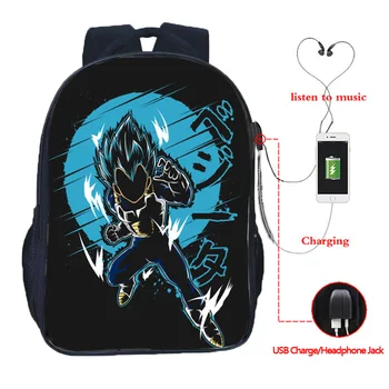 

Dragon Ball Z Vegeta Fluorescence Multifunction School Backpack for Teenagers USB Charging Headphone Jack Laptop Travel Bags