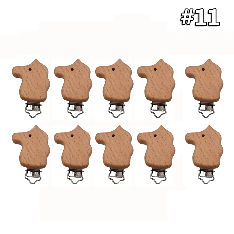 10PCS Clips 11 10 шт./компл. детские деревянные погремушки из натурального бука клипсы для соски Мультяшные животные соска цепь аксессуар Прорезыватель игрушки - Color: 10PCS Clips 11