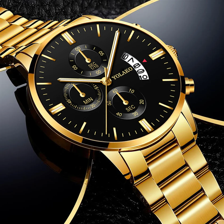 Mens Luxury Sports Watches Fashion Men Business Stainless Steel Quartz Wristwatch Man Calendar Casual Gold Bracelet часы мужские