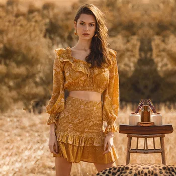 

High Quality 2020 Women Bride Long Sleeve V-neck Blouse Top and Skirts Women Sets