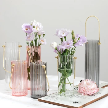 

Japanese Style Fresh Glass Vase Vertical Stripe Wall Hanging Vase Tabletop Flower Hydroponic Plant Bottle Home Decor Accessories