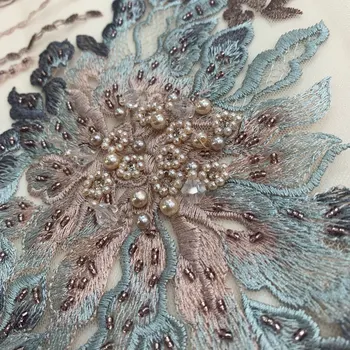 

High Class Exquisite Flower Pattern Heavy Pearls Crystals Beads Embroidery Lace Fabric Factory Price Tulle Mesh For Lady Dresses
