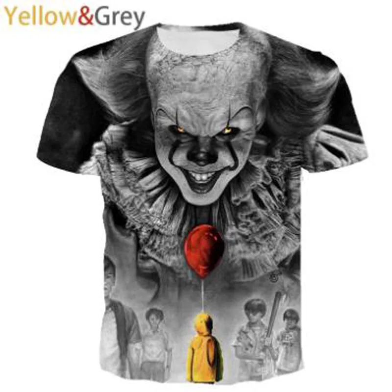 Новая 3D мужская футболка с рисунком из фильма ужасов клоуна Джокера/женская уличная футболка в стиле хип-хоп крутая Одежда для мальчиков 90s Мужской Топ ужасов