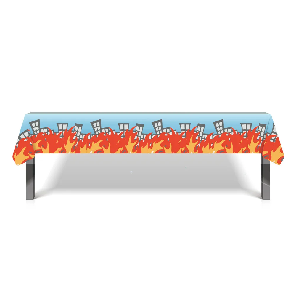 

130*220cm Happy Birthday Cool Fireman Tablecloth Party Favors Cartoon Firefighter Disposable Tablecover Kids Party Decorations