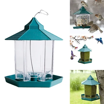 

Hanging Pavilion Bird Feeder Seed Peanut Food Container Window Viewing Bird Feeder Plastic Transparent Bird Feeder Pet Supplies