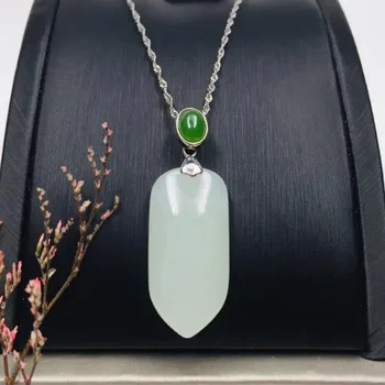 

Natural Chinese 925 Silver Hotan White Jade Water Column Inlaid Hollow Frame Pendant Fashion Women Jewelry Carved Amulet Gifts