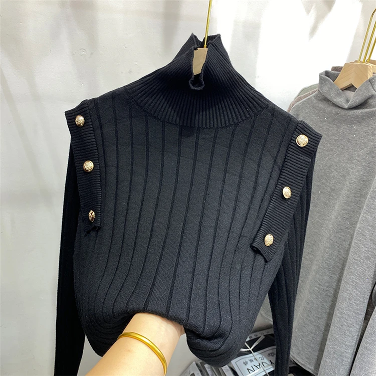 2022 Autumn Winter Turtleneck Pullover Sweaters Women Knitted Long Sleeve Vintage Basic Slim Pullovers Pull Femme Sweter Mujer striped sweater