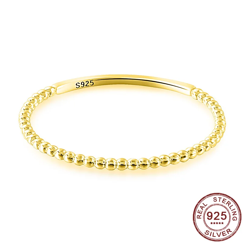

S925 Sterling Silver Minimalist Round Bead Finger Ring Gold Color Simple Stackable Rings Fashion Women Jewelry New Accessories