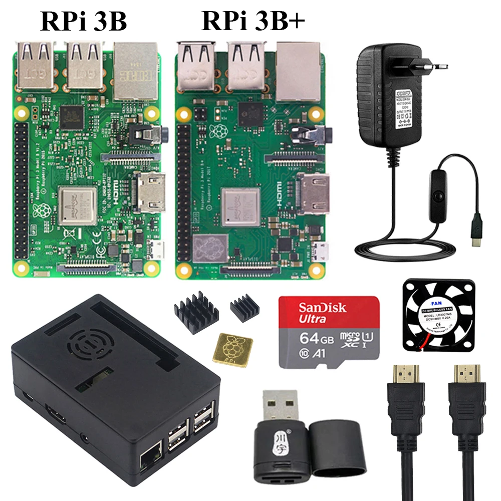 US $45.25 Original Raspberry Pi 3 Model B ABS Case SD Card Power Supply Heat Sink for Raspberry Pi 3 Model B RPi 3B 3B Plus