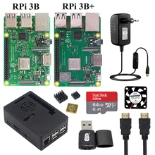 Original Raspberry Pi 3 Model B + ABS Case + SD Card + Power Supply + Heat Sink for Raspberry Pi 3 Model B+ RPi 3B 3B+ Plus
