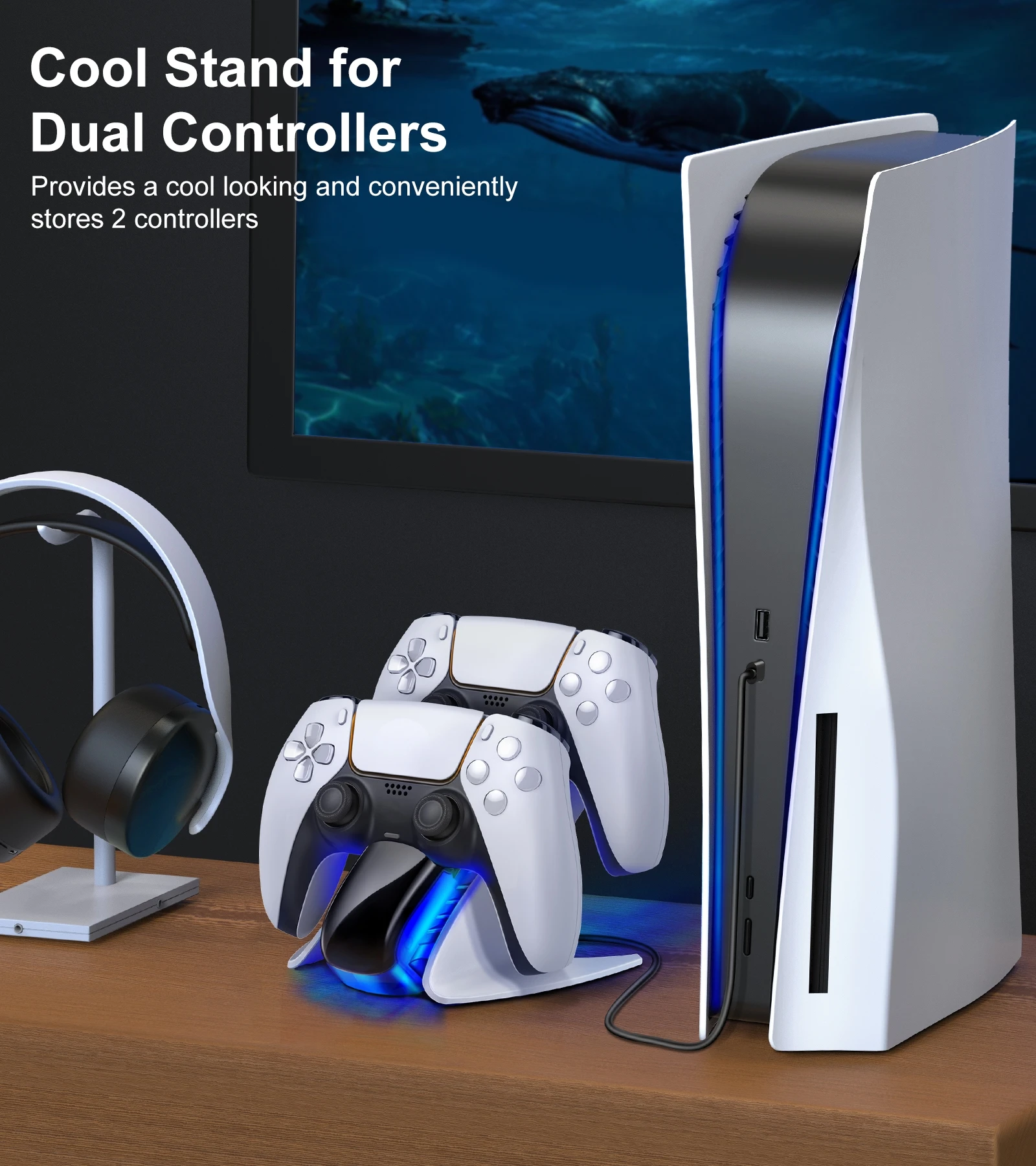  PS5 Controller Charger Compatible with PS5 DualSense Edge  Controller, PS5 Charger with 4 USB-C Dongles, PS5 Accessories Charging Dock  for PS 5 Controller, PS5 Controller Charging Station : Video Games