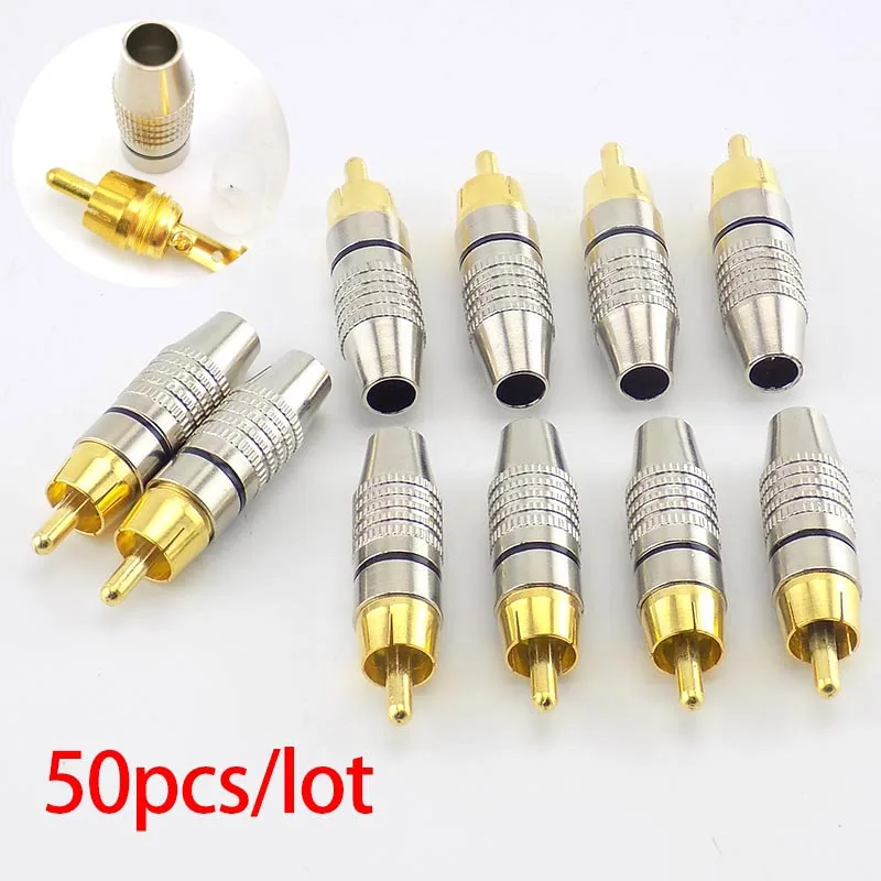 50X RCA Male Plug Connector Non Solder Audio Video Locking Adapter solderness adaptor Cable for CCTV Camera Security | Обустройство