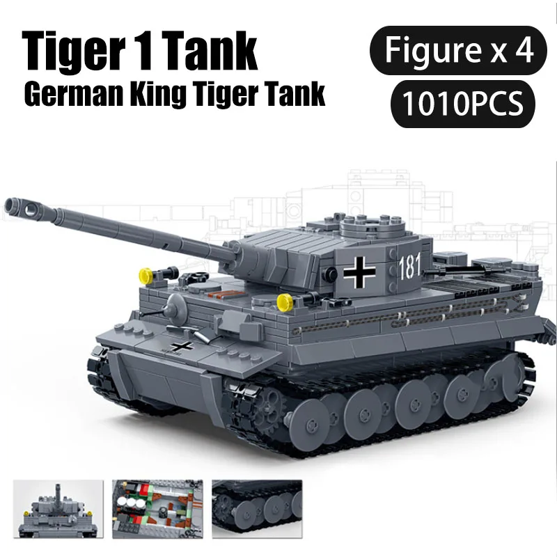 

1010CS 6104 German King Tiger Tank Building Blocks Model set Technic Military WW2 Army Soldiers DIY Bricks figure children toys