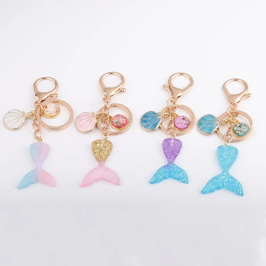Fashion Trinket Shell Mermaid Keychain Gradient-Color Kids Fantasy Sea-world Cartoon Mermaid-tail Pandent Car Key Chains (1)