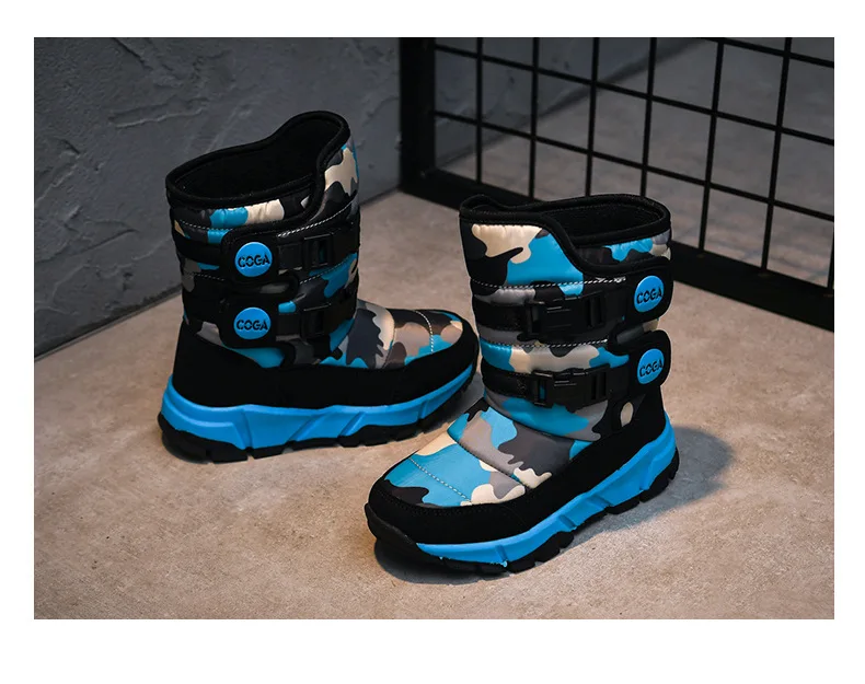 Зимние высокие бархатные водонепроницаемые Нескользящие Детские зимние ботинки камуфляжная хлопковая обувь для девочек