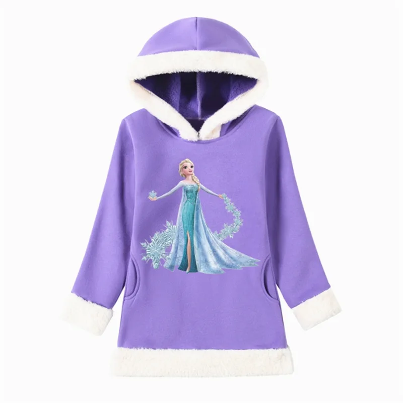 S30243-purple Зимняя детская флисовая толстовка с рисунком Эльзы, длинные топы для девочек-подростков, рождественские наряды, Осенние Длинные Топы для маленьких девочек, костюм - Цвет: S30243-purple