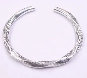 

Real 999 Pure Silver Bangle For Women Lucky Girlfriend Best Gift Weave Carved Line Open Bangle 55-59mmDia