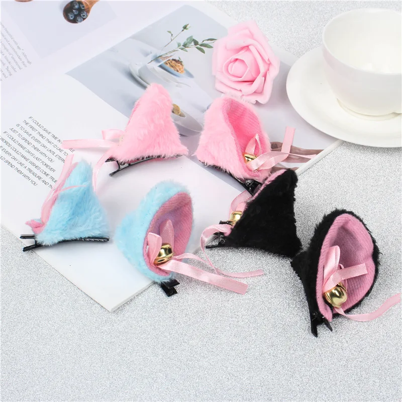 

Hot Sale Solid Color Cute Imitation Animal Cat Fox Long Fur Ears Shape Hair Clip Halloween Party Headwear Wholesale Hairpins