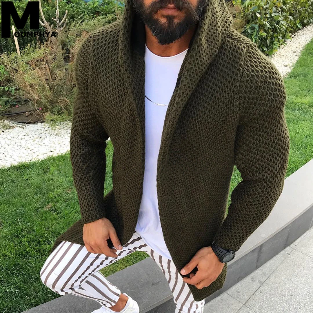 Moomphya Knitted Cardigan Men Long Style Hooded Men Sweater Coat 2019 Streetwear Sweater Jacket Men Casual Winter Sweater Men Moomphya Knitted Cardigan Men Long Style Hooded Men Sweater Coat 2019 Streetwear Sweater Jacket Men Casual Winter Sweater Men