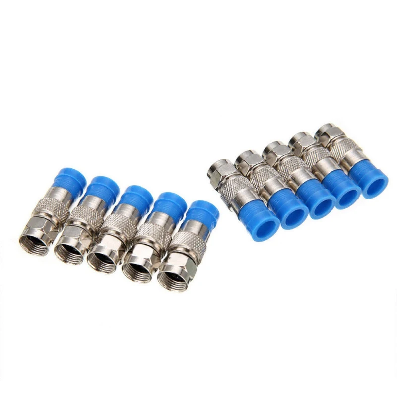 One Set For 10pcs RG6 F Compression Connector Coax Cable Coaxial Fitting Tool Set