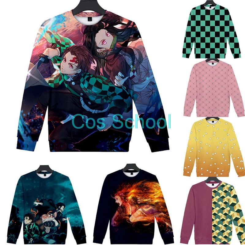 Cos School Demon Slayer Kimetsu no Yaiba Long Sleeve t-shirt Kamado Tanjirou Nezuko Hoodies Tomioka Giyuu Zenitsu Tops Tees
