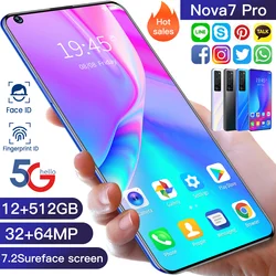 Version globale Huawei Nova7Pro Smartphone 5000mAh 7.2 Pouces HD Écran 12 + 512G Visage Déverrouiller Dual SIM 4G LTE Réseau 5G Téléphone Portable 