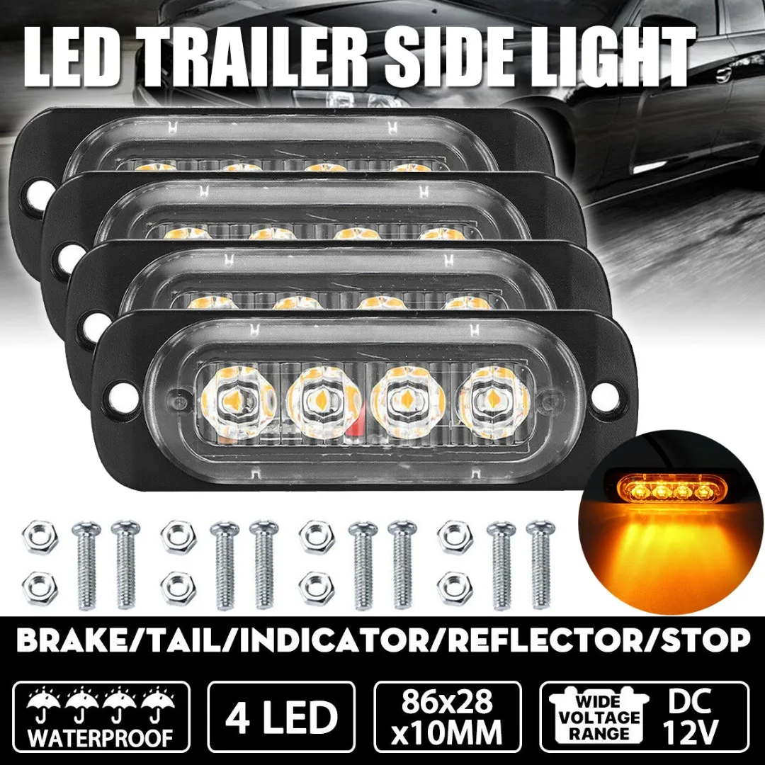 

Mayitr 4pcs DC 12V-24V 4LED Yellow Light Bar Trailer Caravan Truck Front Side Marker Indicator Lamp