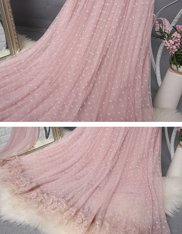 Sanishroly Autumn Women Dot Lace Skirts Elastic High Waist Mesh Skirt Female Midi Long Pleated Skirts A-Line Party Skirt SE725