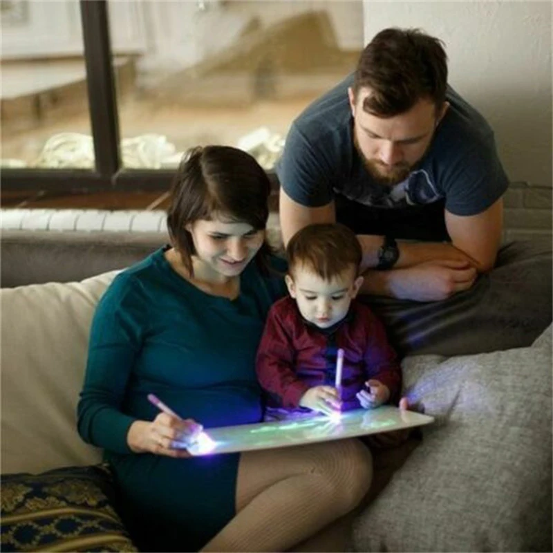 A3 A4 A5 Draw With Night Light In Dark Children Funny Toys Writing Magic Drawing Board Set Educational English Russian Language