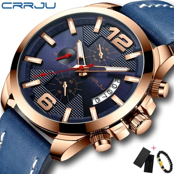 

CRRJU Mens Watches Top Brand Luxury Chronograph Quartz Watch Men Military Sport Waterproof Clock Leather Watch Relogio Masculino