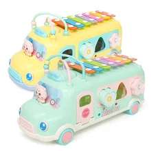 Baby Early Educational Musical Instrument Toys Infant puzzle beat Musical Drum Piano Knocking Instruments Bus Toy for kids