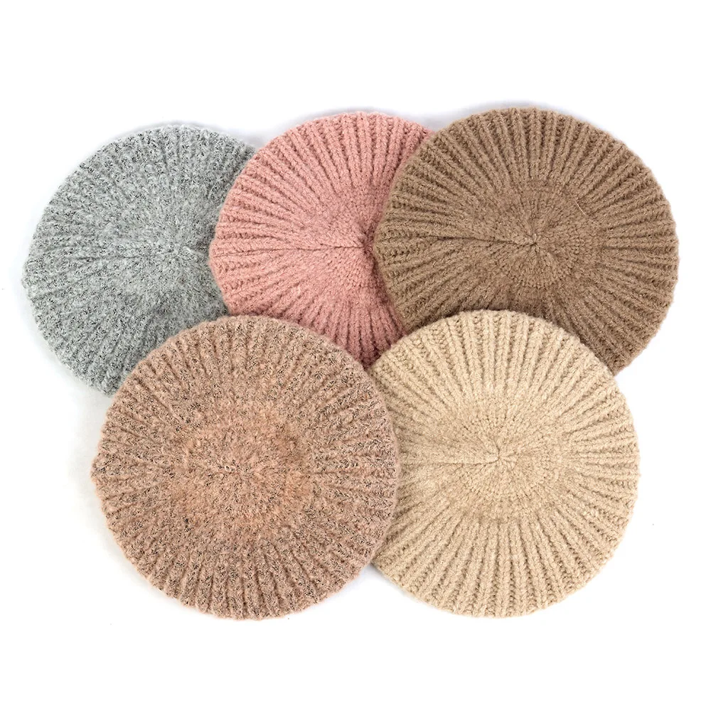 Женский модный Повседневный берет ярких цветов, элегантная теплая однотонная шапка на осень зиму, вязаные шапки, рождественский подарок для девушек
