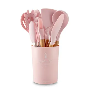 

12 Pcs Kitchen Utensil Set Silicone Cooking Tools Set Household Wooden Handle Turner Cooking Various Kitchenware Set