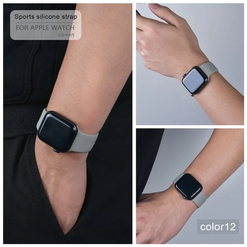 Мягкий силиконовый спортивный ремешок для Apple Watch 5 4 3 2 1 38 мм 42 мм, резиновый ремешок для часов Iwatch series 5 4 40 мм 44 мм