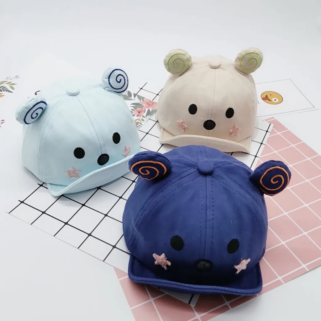 New Cartoon Bear Ear Children Hat Spring Summer Baby Adjustable Baseball Cap Cotton Newbron Caps Soft Sunhat Accessories | Детская