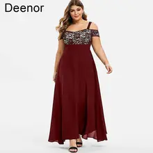 

Deenor Plus Size Dress Flower Print Lace Suspender Chiffon Dress Long Dress Elegant Evening Party Dresses for New Year 2022