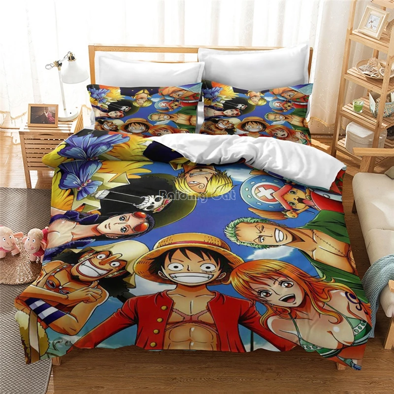 Home Textile ONE PIECE Monkey D. Luffy Printed Bedding Set Anime Character Duvet Cover Set King Queen Double Size Bedclothes