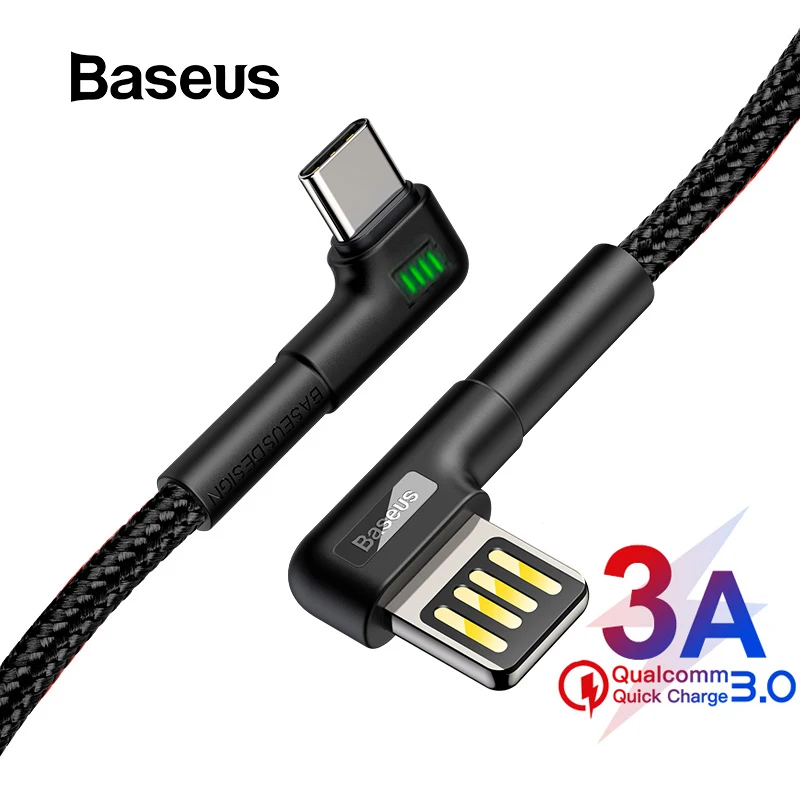 

Baseus USB Type C Cable 3A Fast Charging USB C Cable Double Elbow Type C Cable for Samsung S9 S10 Data USB C Gaming Cable Wire