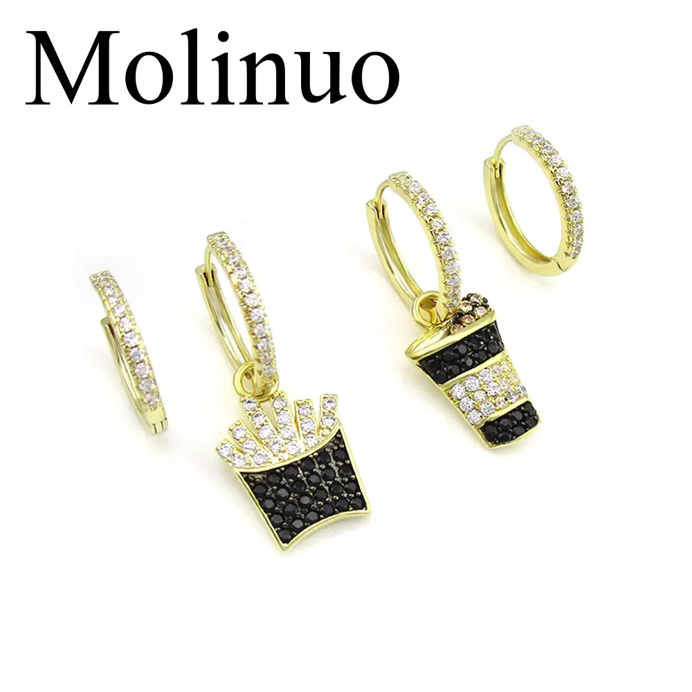 

Molinuo high quality delicate cute earring cute Coca Cola and French fries design earring for women cz charming jewelry