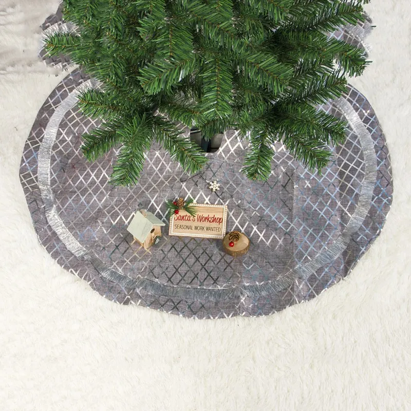 Новые рождественские праздничные украшения, ткань 90 см, ткань, крутой цвет, дерево, юбка, серебро, клетчатое украшение, милое дерево, Нижняя юбка