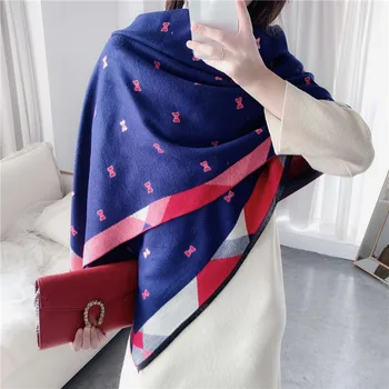 

Chinese quality Silk Fashion Autumn and Winter women High-grade Cashmere Warm print Large size Shawls Ladies Beach Wool Scarf